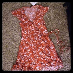 Red summer dress with white flowers